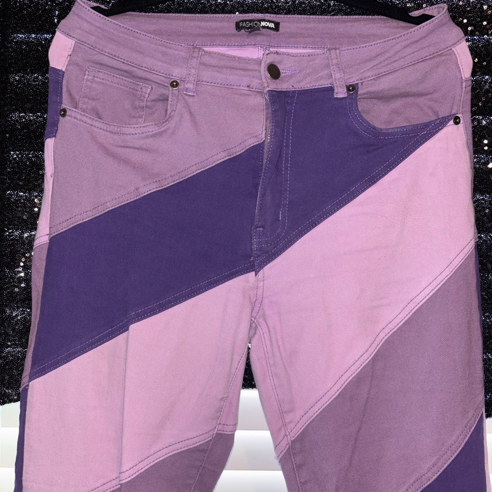 Fashion Nova Out Of Control Patchwork Flare Jeans - Purple/combo Women’s Size 9 - Picture 5 of 9